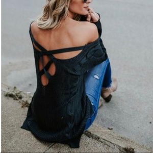 💋Criss Cross back Sweater - DARK TEAL